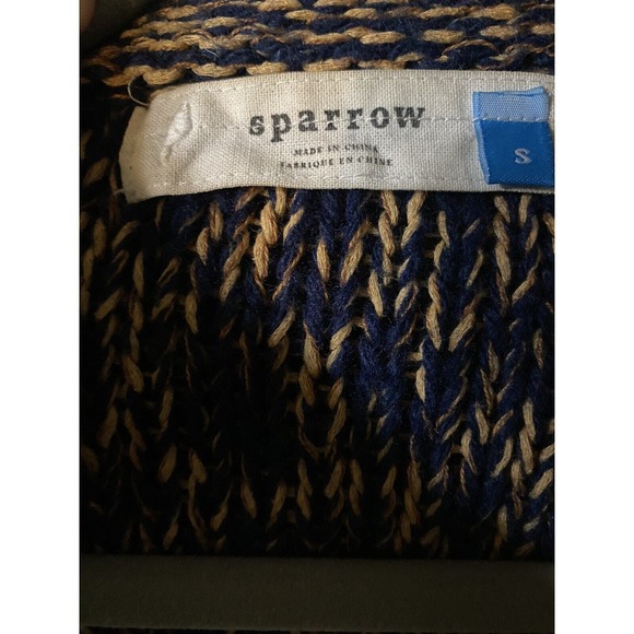 Sparrow Anthropologie Women Sz S Blue Gold 3/4 Sleeve Wool Blend Open Cardigan - Picture 4 of 6